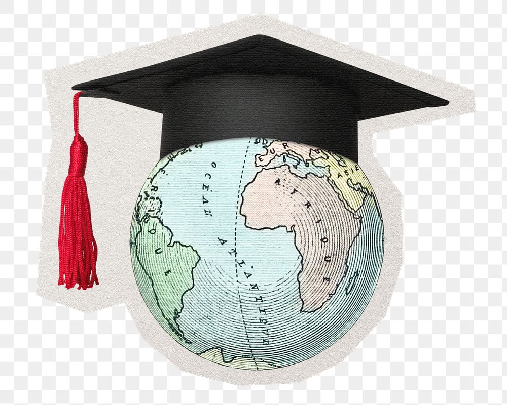 PNG global education sticker with white border, transparent background