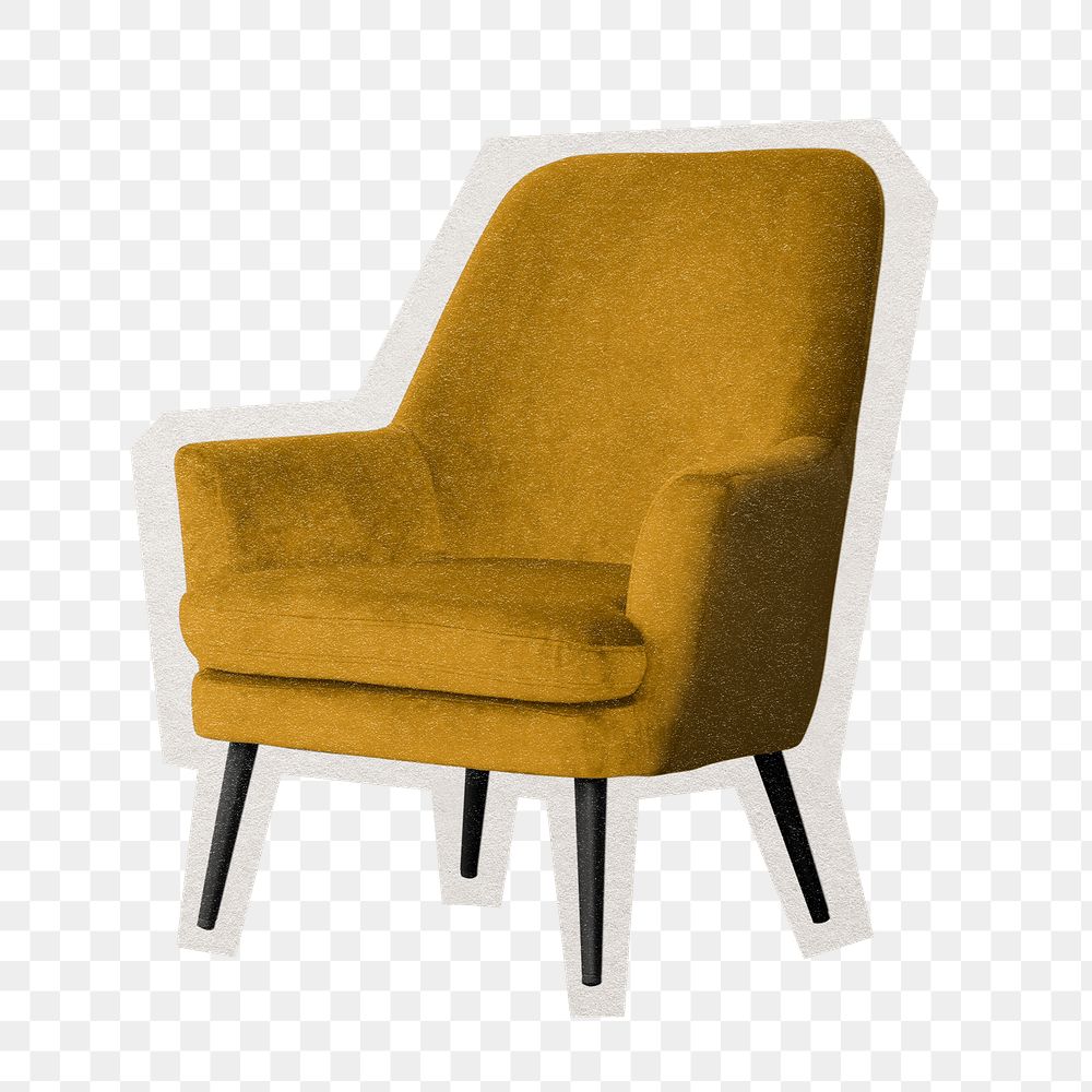 PNG yellow chair sticker with white border, transparent background