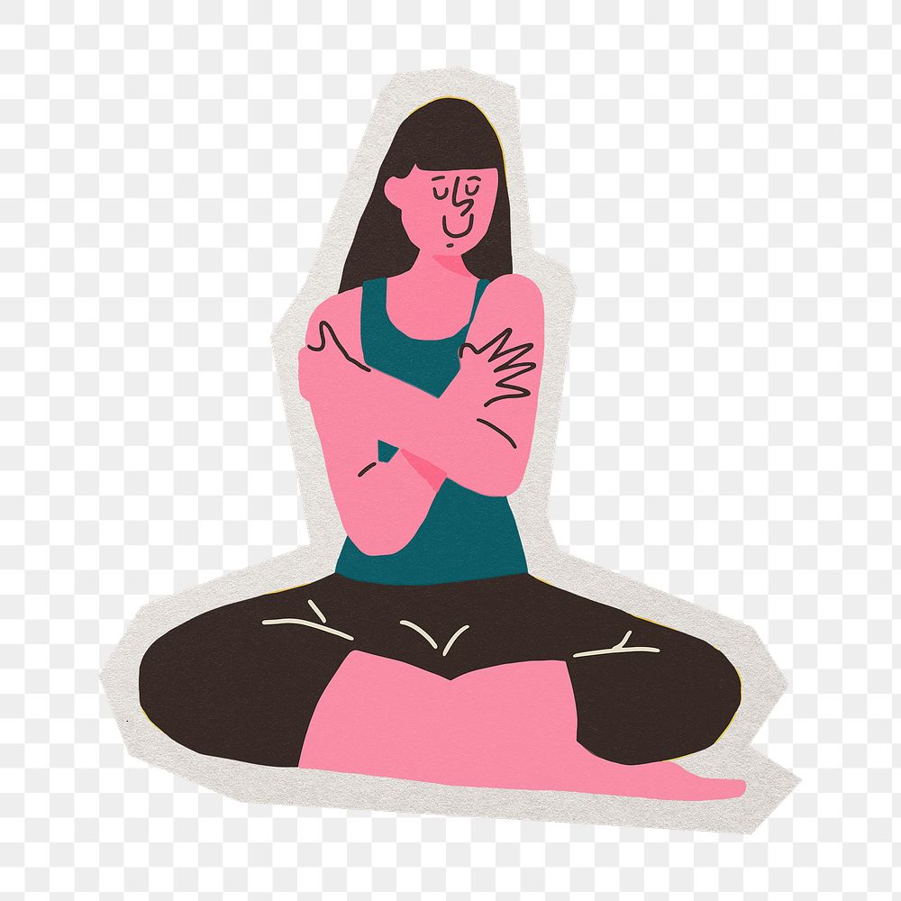PNG self-love woman sticker with white border, transparent background