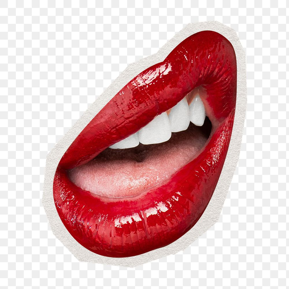 PNG red lips sticker with white border, transparent background