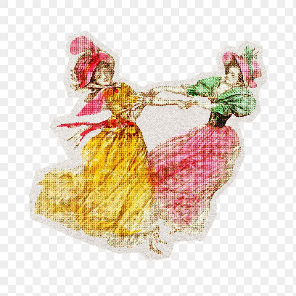 PNG happy women dancing sticker with white border, transparent background 