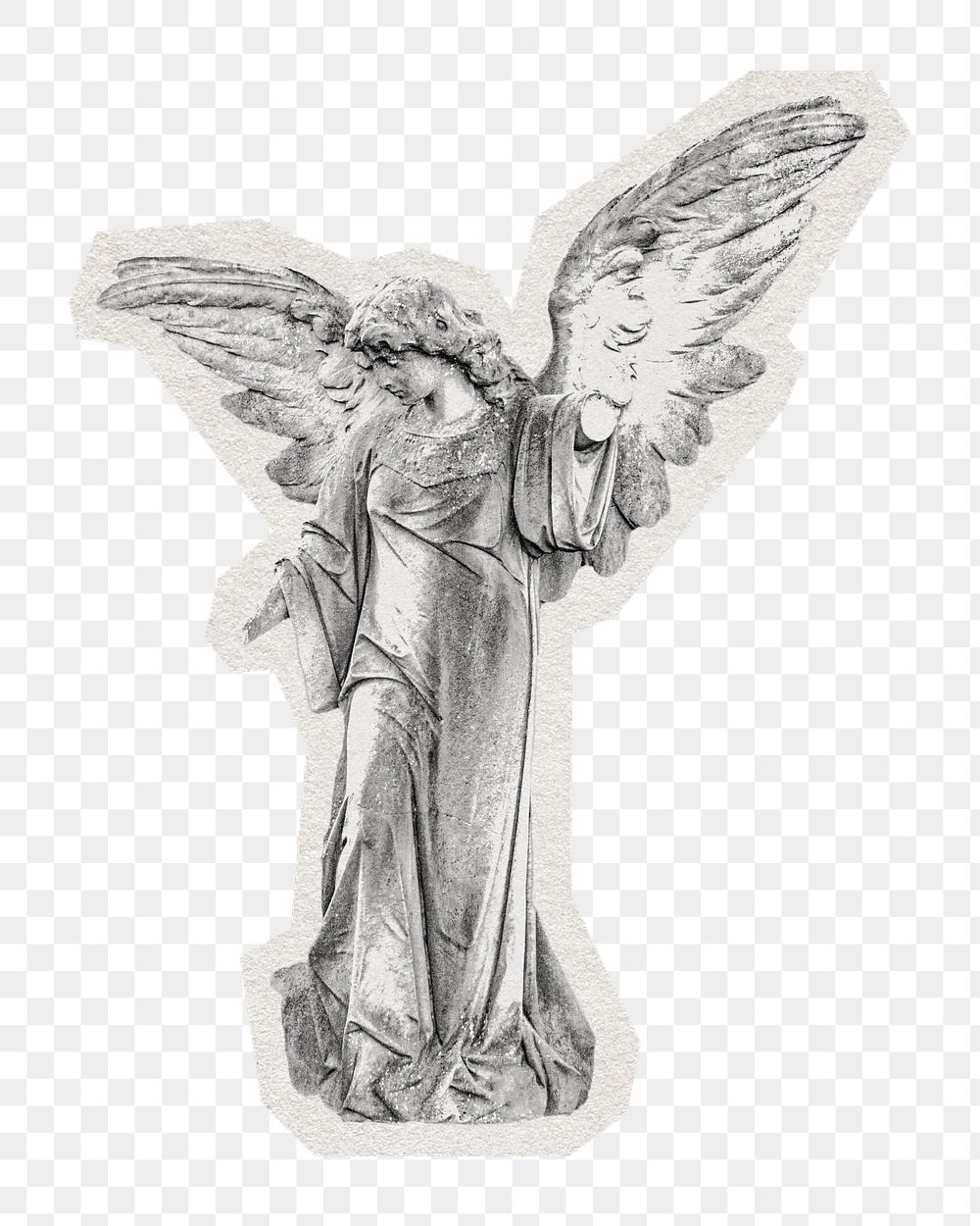 PNG  angel statue sticker with white border, transparent background