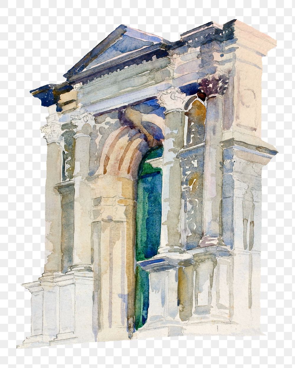 Venetian architecture png watercolor illustration element, transparent background. Remixed from Donald Shaw Maclaughlan…