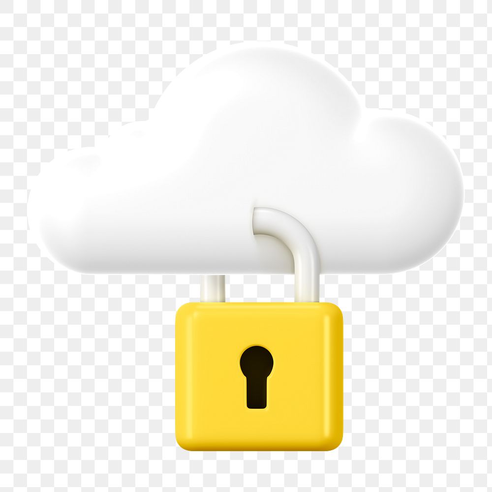 Cloud storage png 3D clipart, data security lock on transparent background