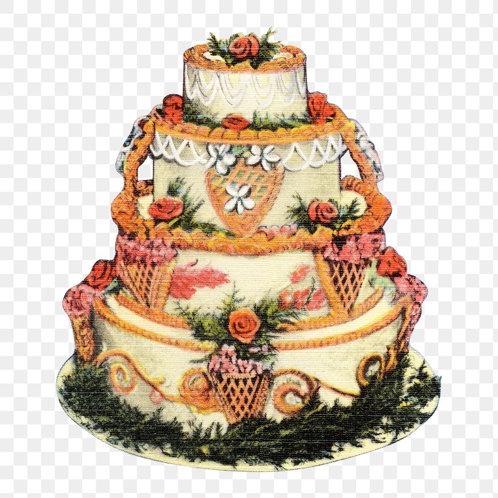 Vintage wedding cake png, food illustration, transparent background. Remixed by rawpixel.