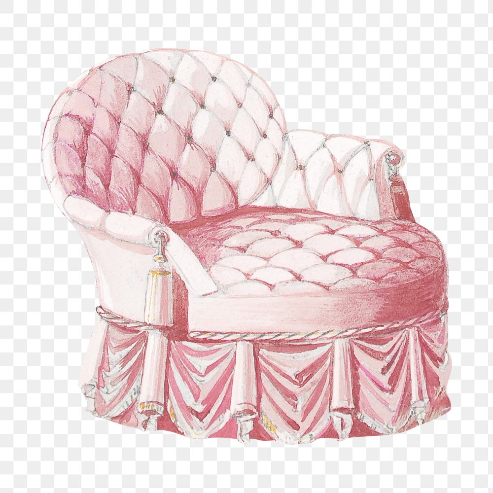 Vintage pink armchair png, furniture illustration, transparent background. Remixed by rawpixel.