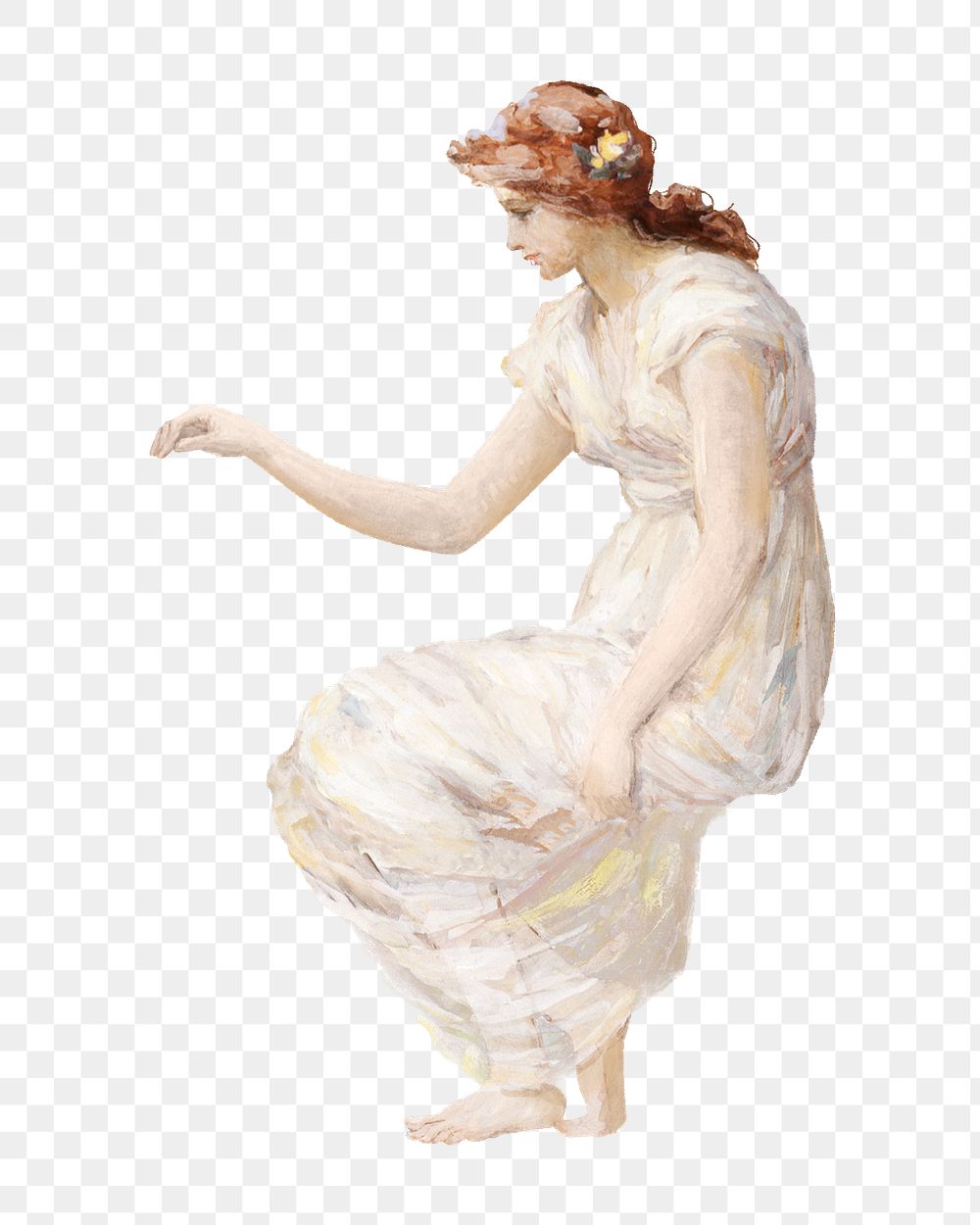 Vintage woman png in white dress illustration by Frederick Stuart Church, transparent background. Remixed by rawpixel.