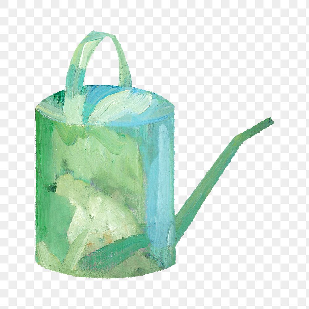 Green watering can png, vintage illustration by Edvard Weie, transparent background. Remixed by rawpixel.