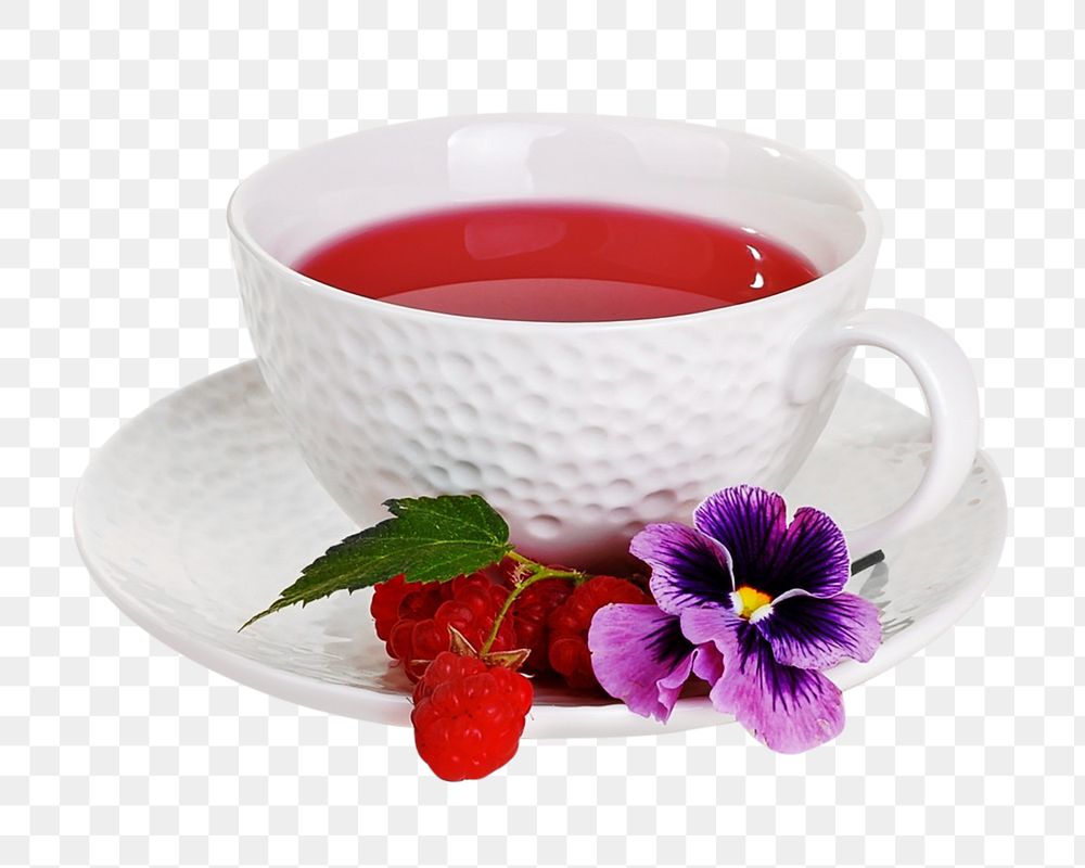 Raspberry tea cup png, transparent background