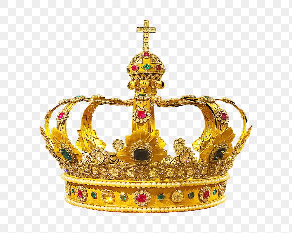 Golden crown png, isolated object, transparent background