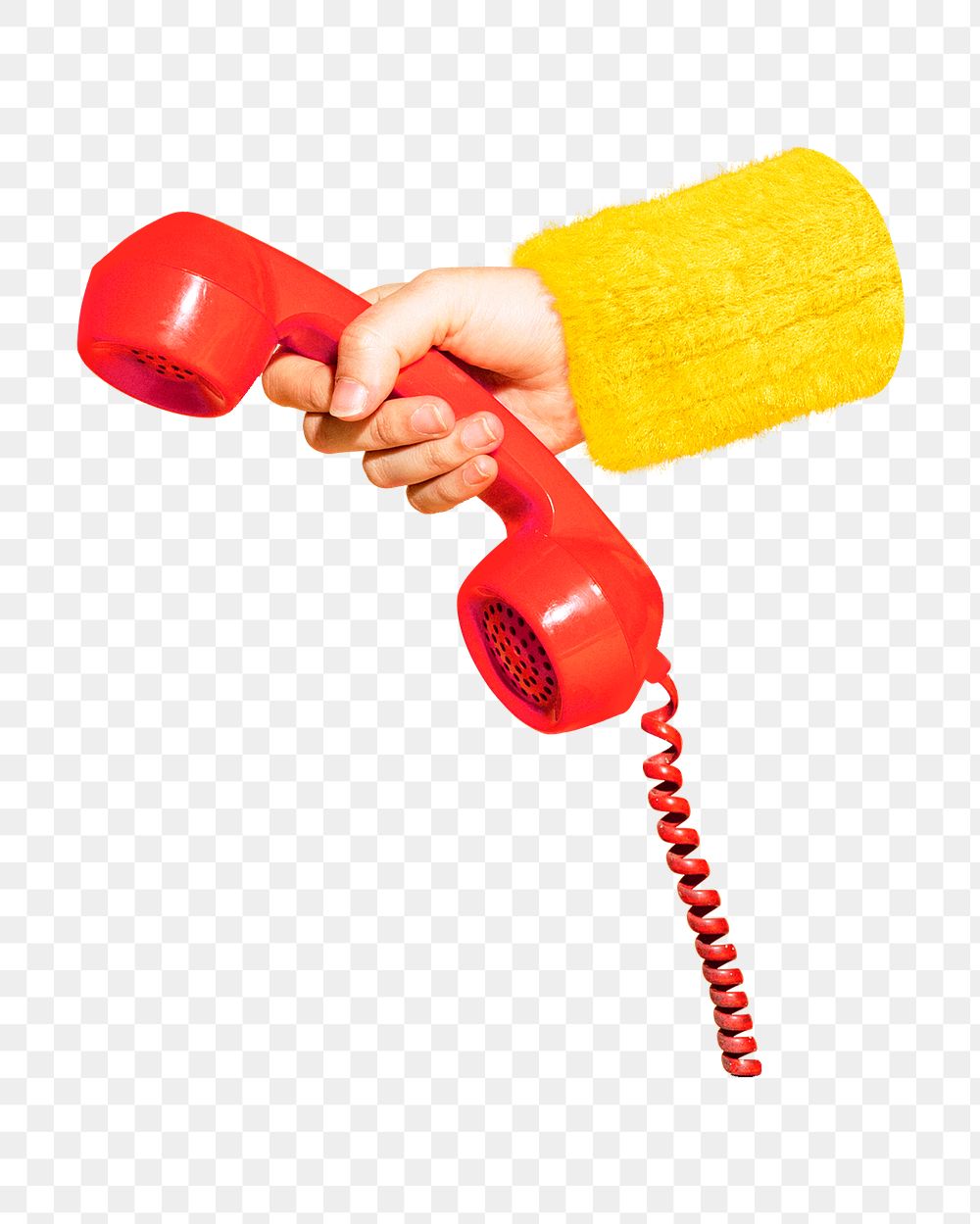 PNG Hand holding telephone, collage element, transparent background