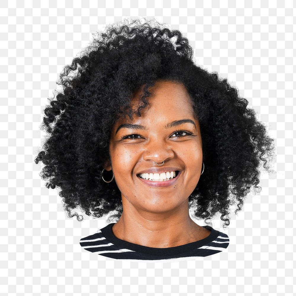 PNG African young woman, happy face portrait, collage element on transparent background