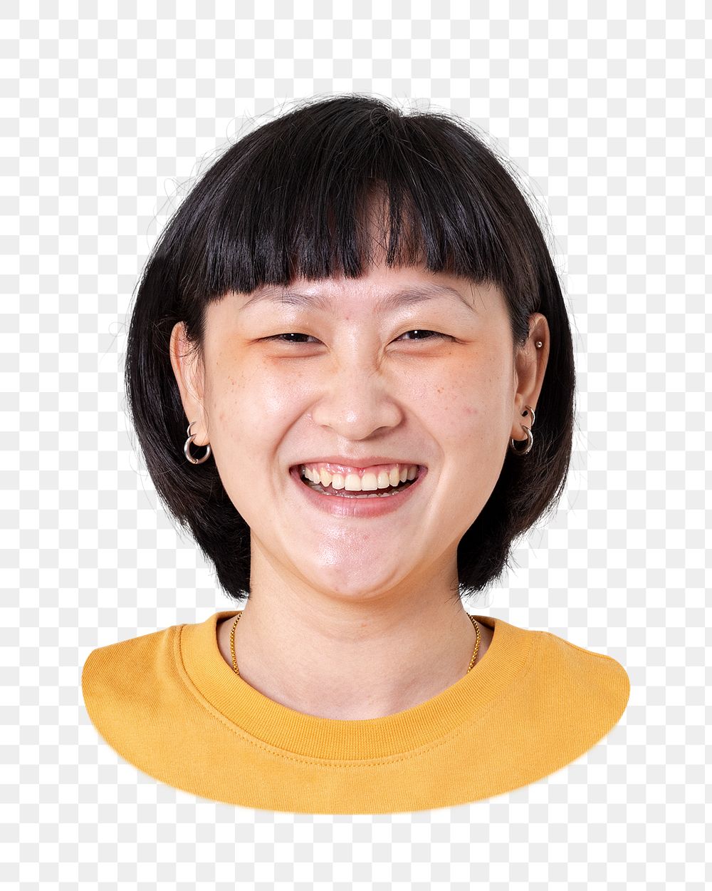 PNG Asian woman, happy smiling face, collage element on transparent background
