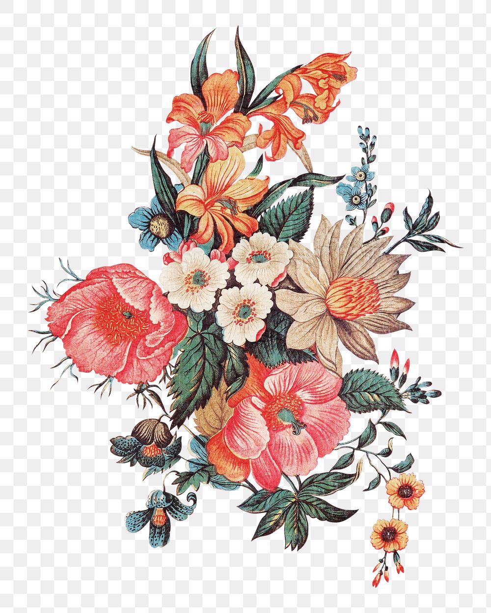 PNG Vintage flower illustration transparent background. Remixed by rawpixel.