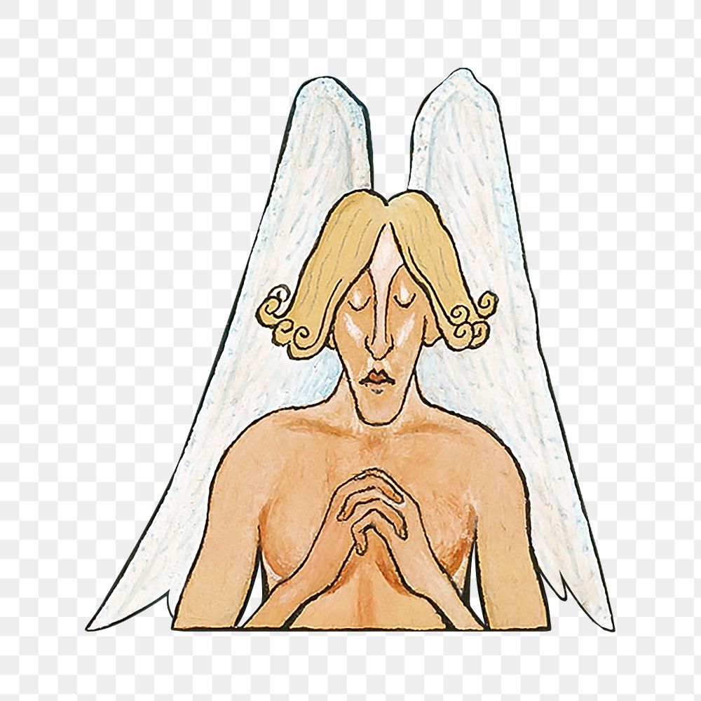 PNG Male angel, vintage mythical illustration by Hugo Simberg, transparent background.  Remixed by rawpixel. 
