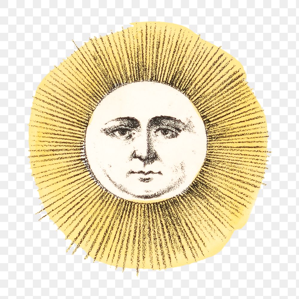 PNG Sun with human's face, vintage illustration, transparent background.  Remixed by rawpixel. 