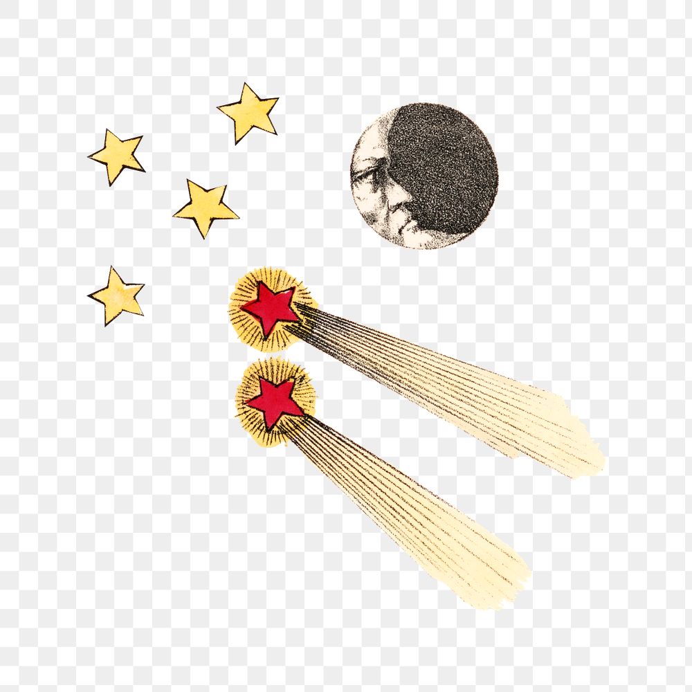 PNG Shooting stars, vintage celestial illustration, transparent background.  Remixed by rawpixel. 