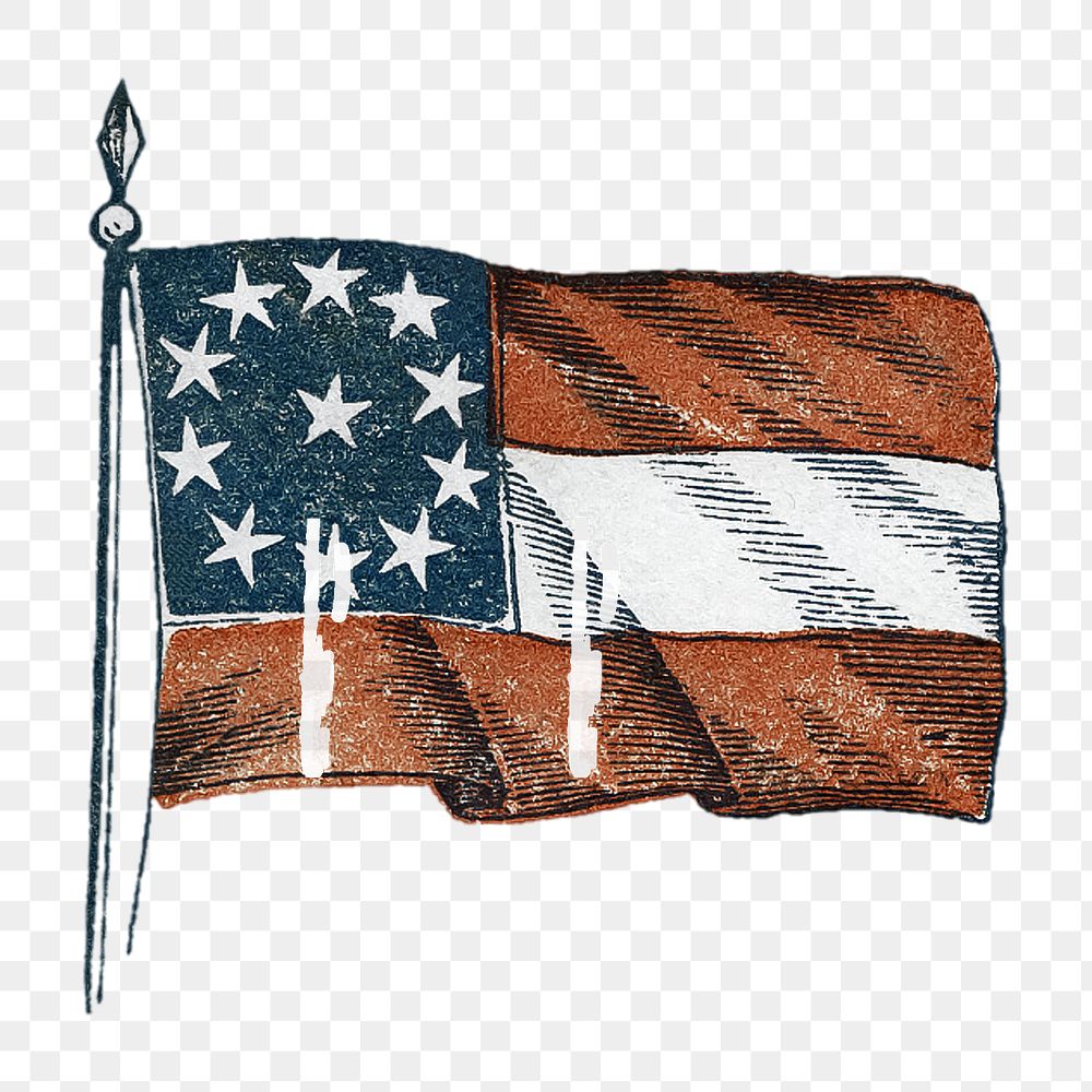 PNG American flag, vintage illustration, transparent background.  Remixed by rawpixel. 