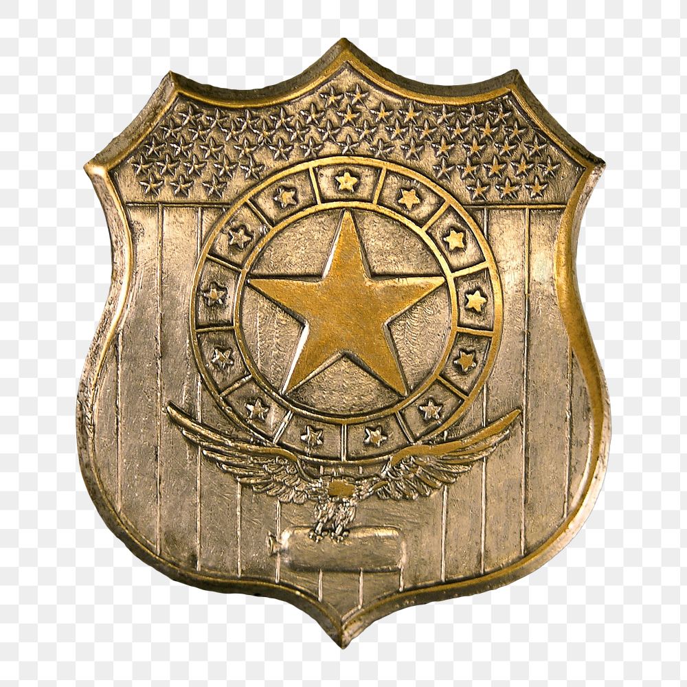 PNG Gold star police badge, transparent background.  Remixed by rawpixel. 