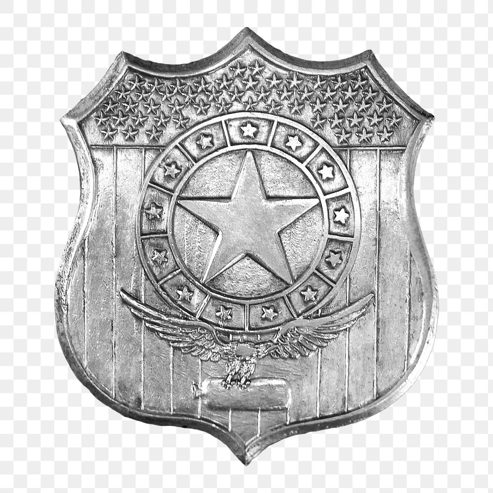 PNG Silver star police badge, transparent background.  Remixed by rawpixel. 
