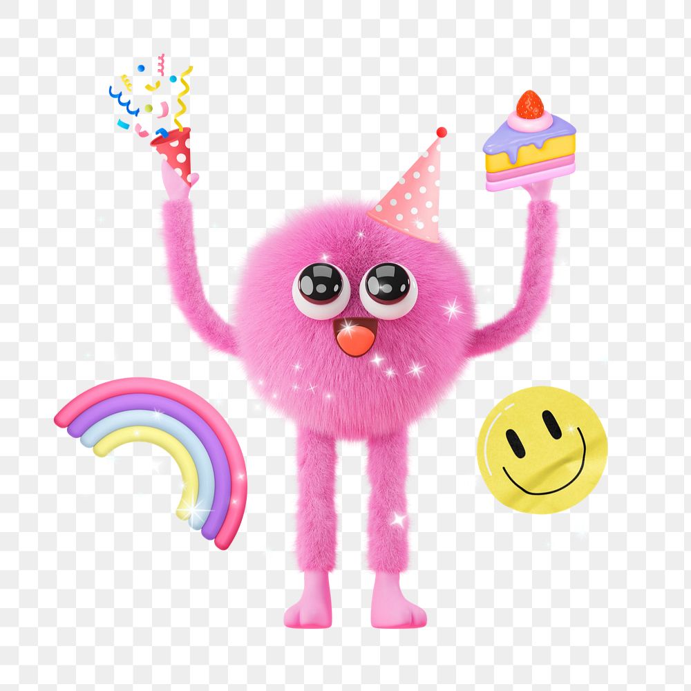 Birthday monster png sticker, mixed media transparent background