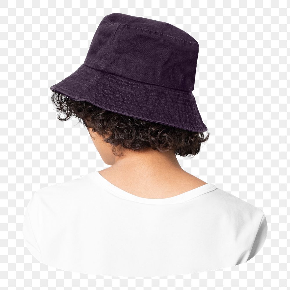 black bucket hat png, women&rsquo;s casual fashion, rear view, transparent background