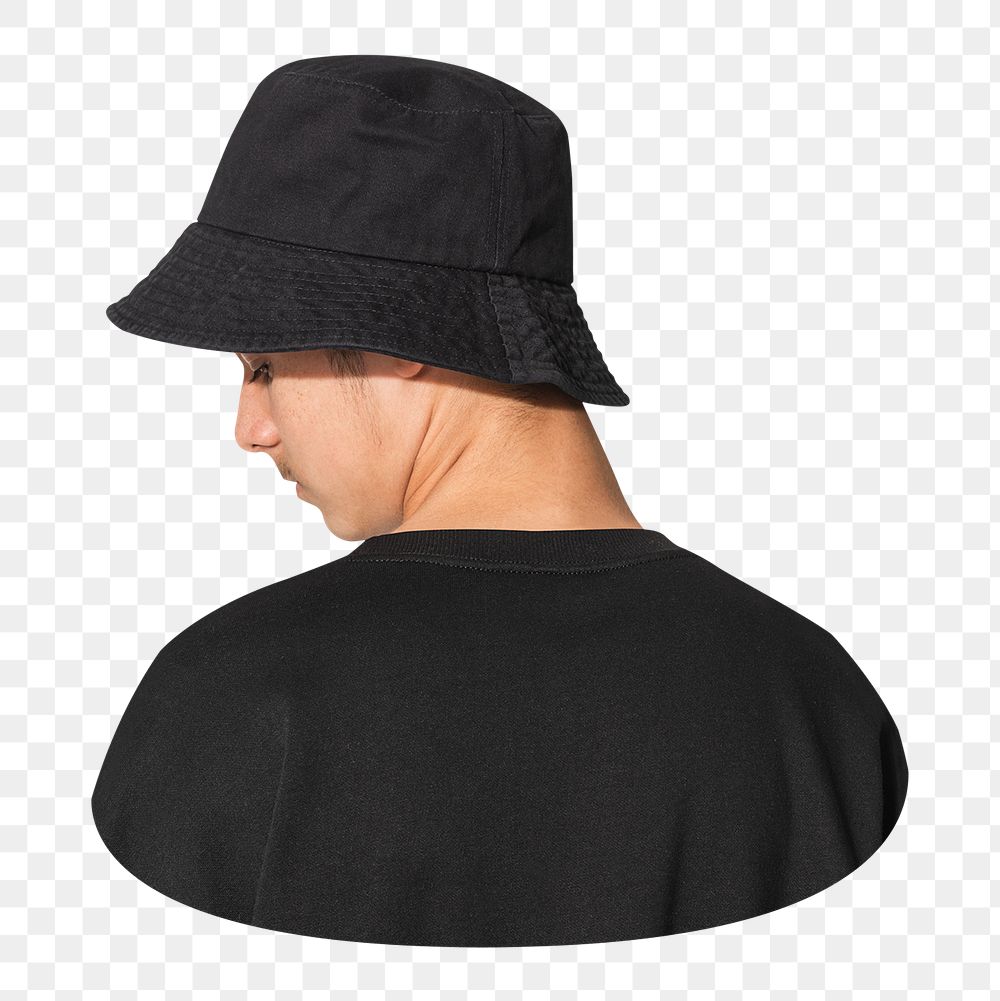 Png boy in black bucket hat, transparent background