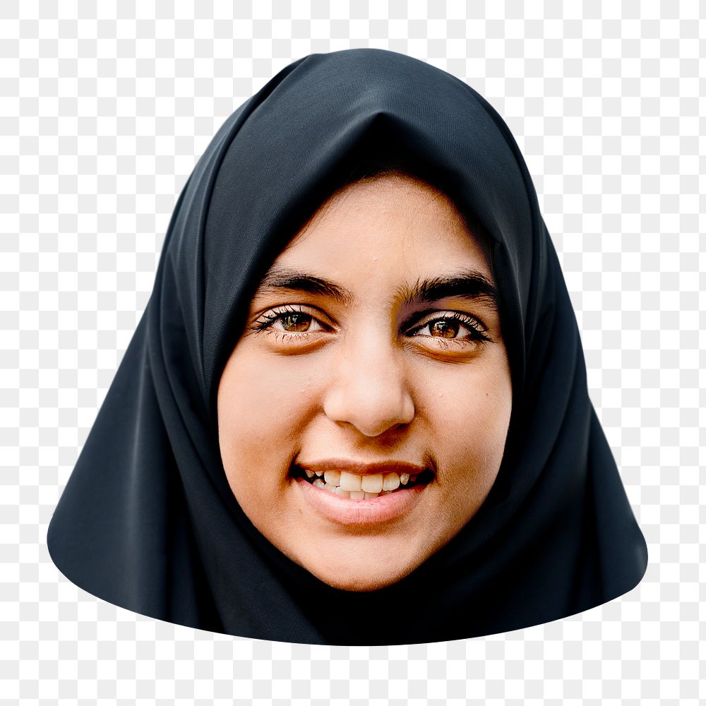 PNG Muslim woman with smiling face, collage element, transparent background