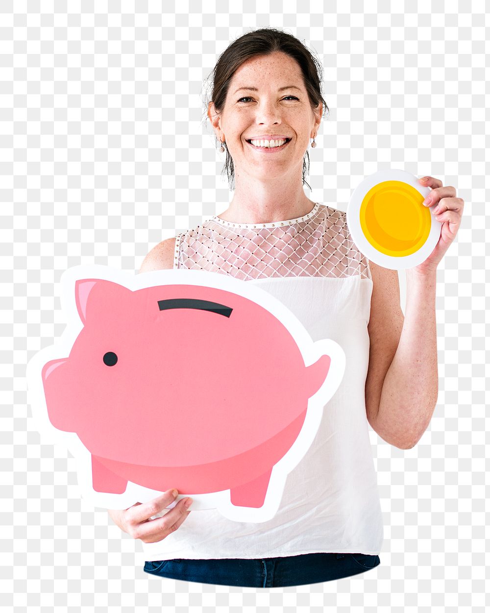 Savings woman png collage element, transparent background
