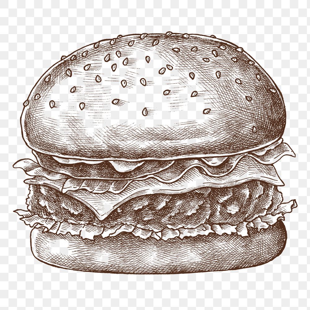 Png burger illustration collage element, transparent background