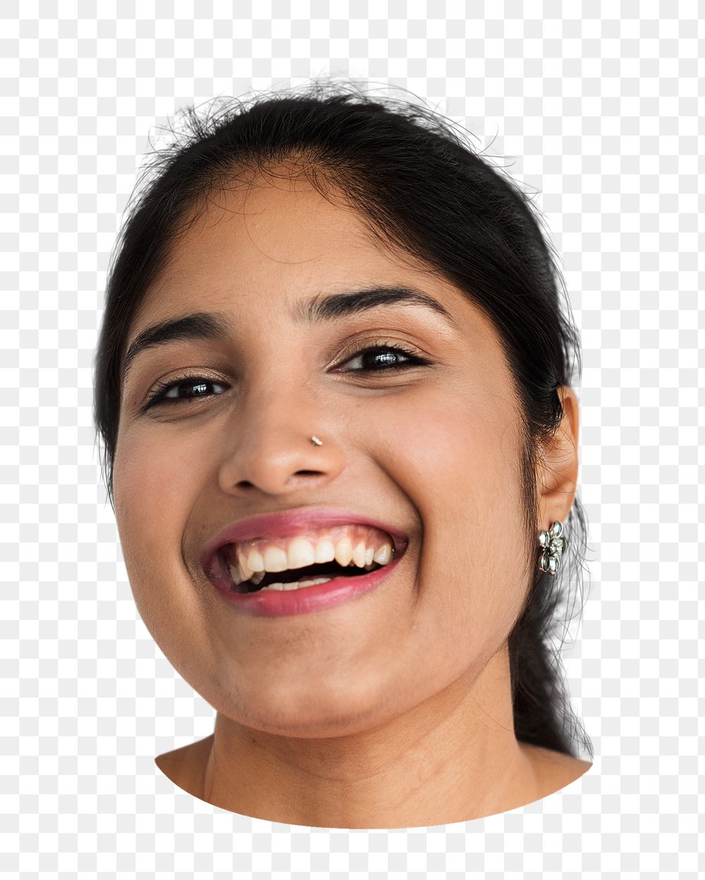 Indian woman png smiling portrait on transparent background