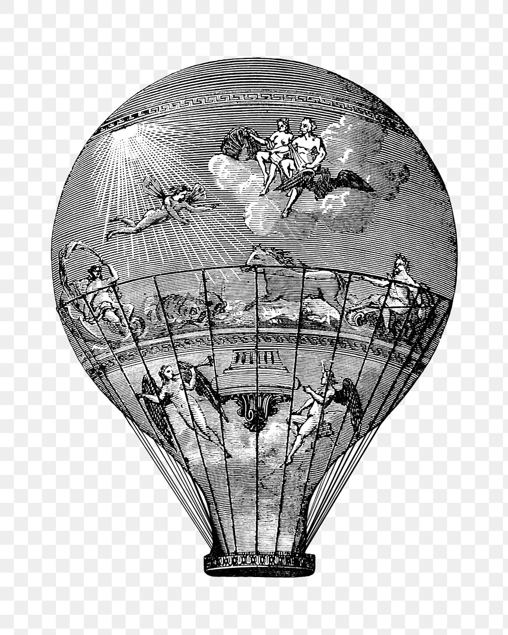 Vintage hot air balloon png illustration, transparent background. Remixed by rawpixel.