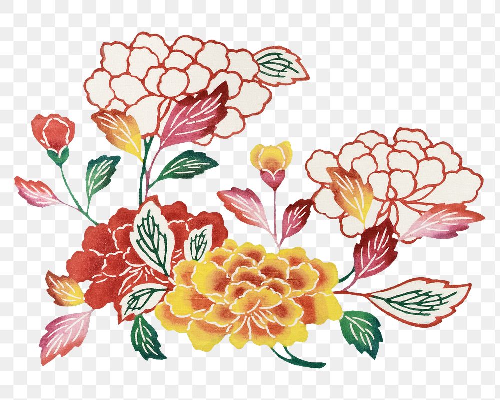 PNG Peony flower, Japanese botanical illustration by Teruyo Shinohara, transparent background. Remixed by rawpixel.