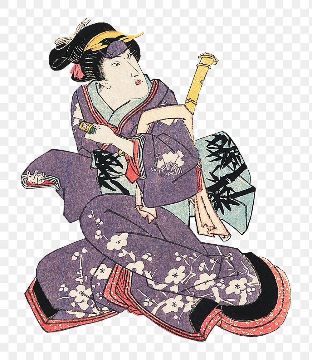 PNG Japanese traditional woman, vintage illustration by Utagawa Kuniyasu, transparent background. Remixed by rawpixel.