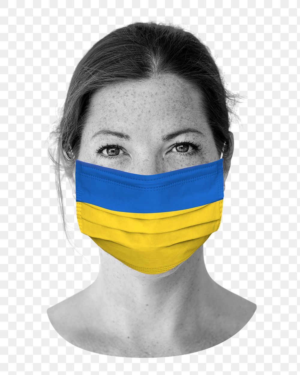 PNG woman wearing face mask, Ukraine flag, collage element, transparent background