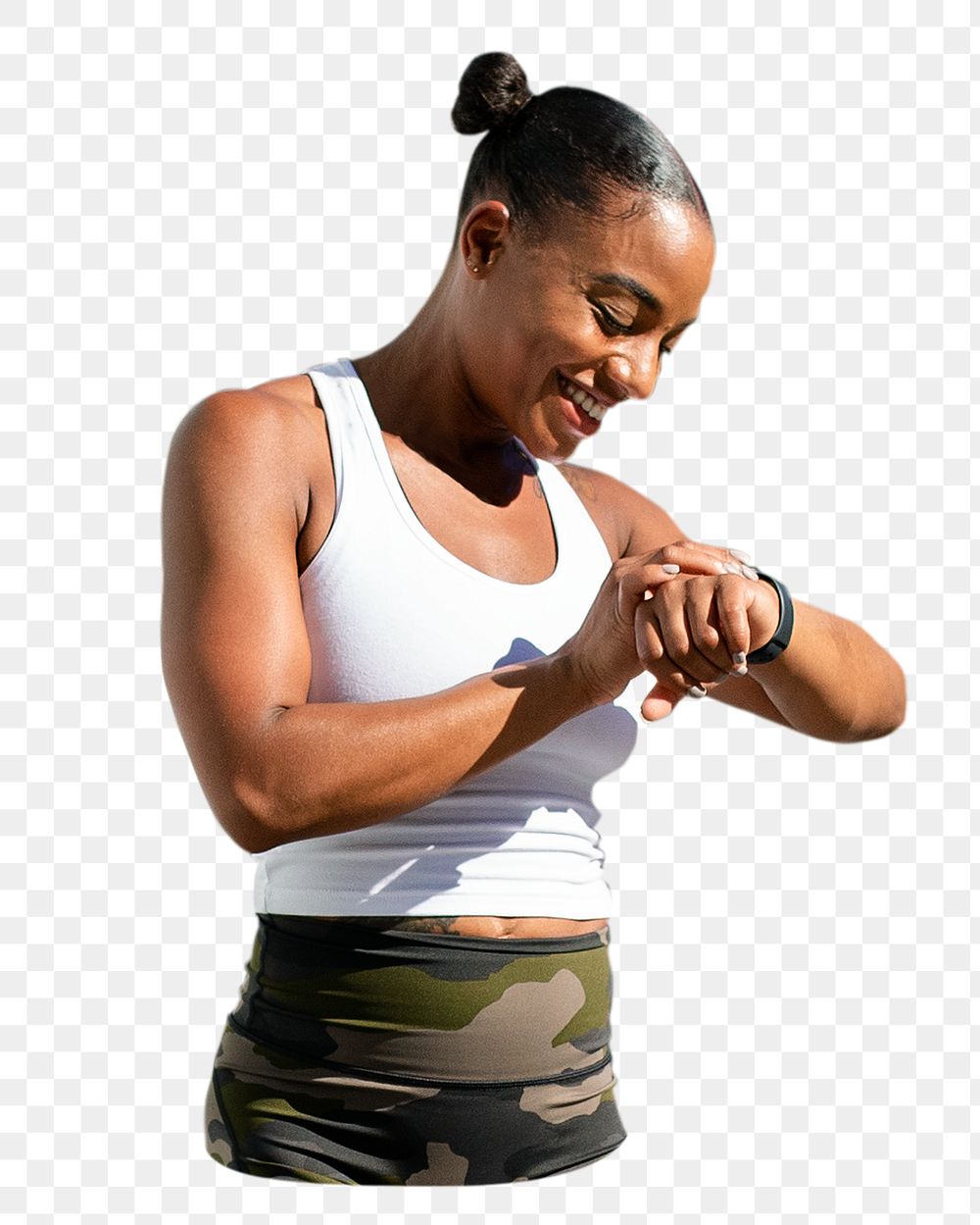 Woman using smartwatch png, transparent background