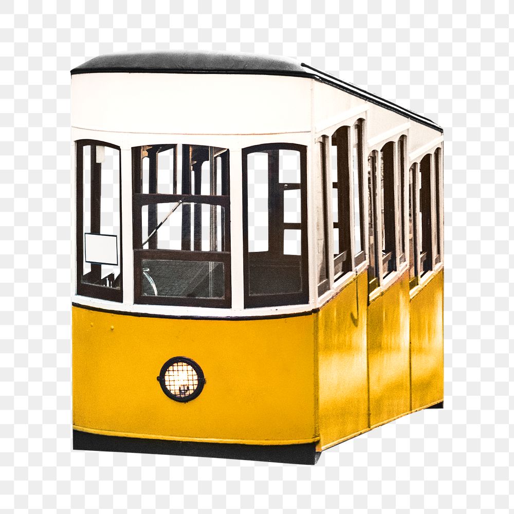 Png old yellow tram carriage , isolated object , transparent background