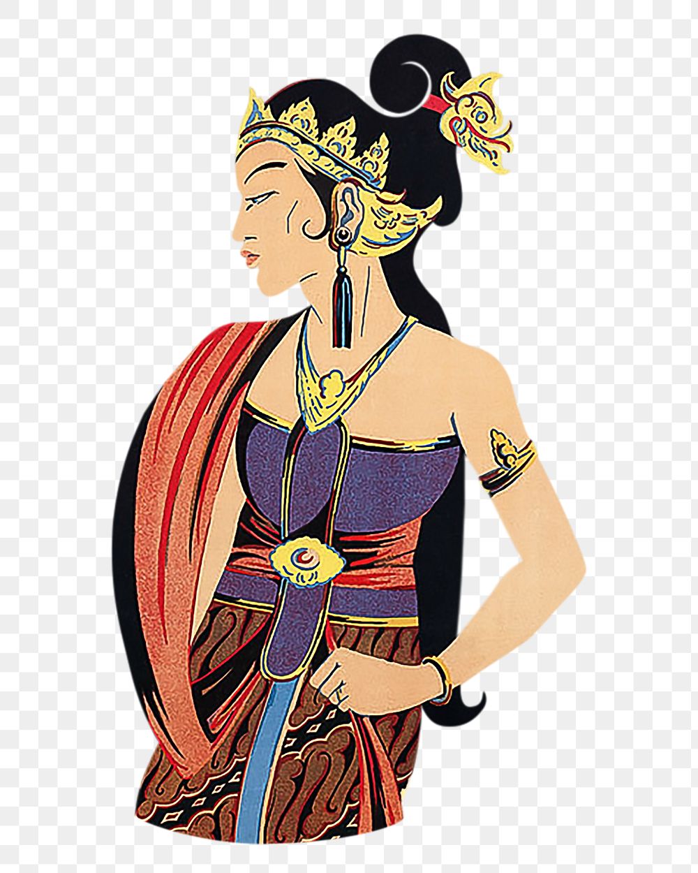 Javanese woman png chromolithograph art, transparent background. Remixed by rawpixel. 