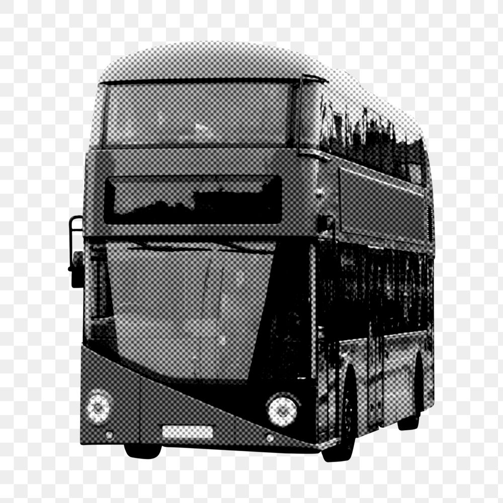 Png black & white double-decker bus, transparent background