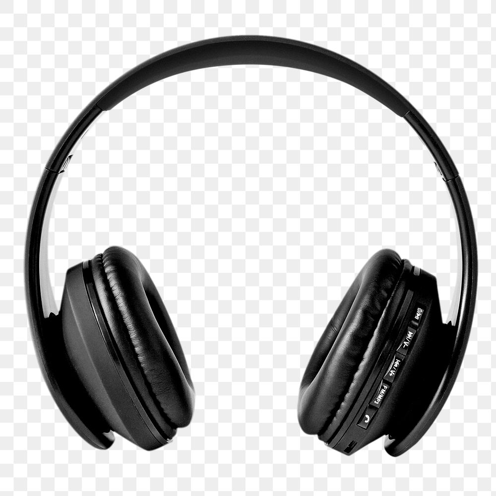 Png black headphone, isolated object, transparent background