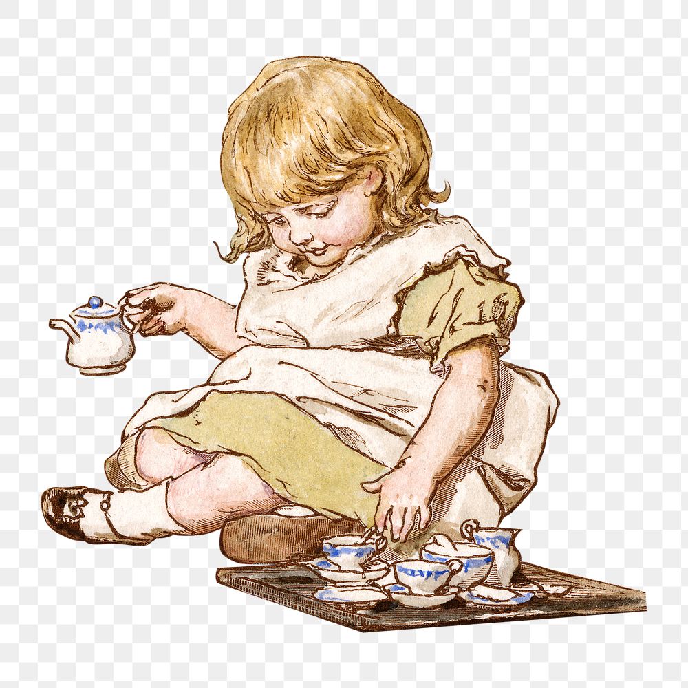 Little girl png drinking tea, transparent background. Remixed by rawpixel.