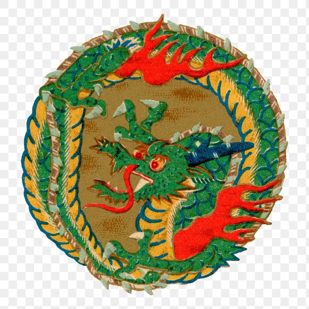PNG Japanese dragon badge, mythical creature illustration, transparent background. Remixed by rawpixel.