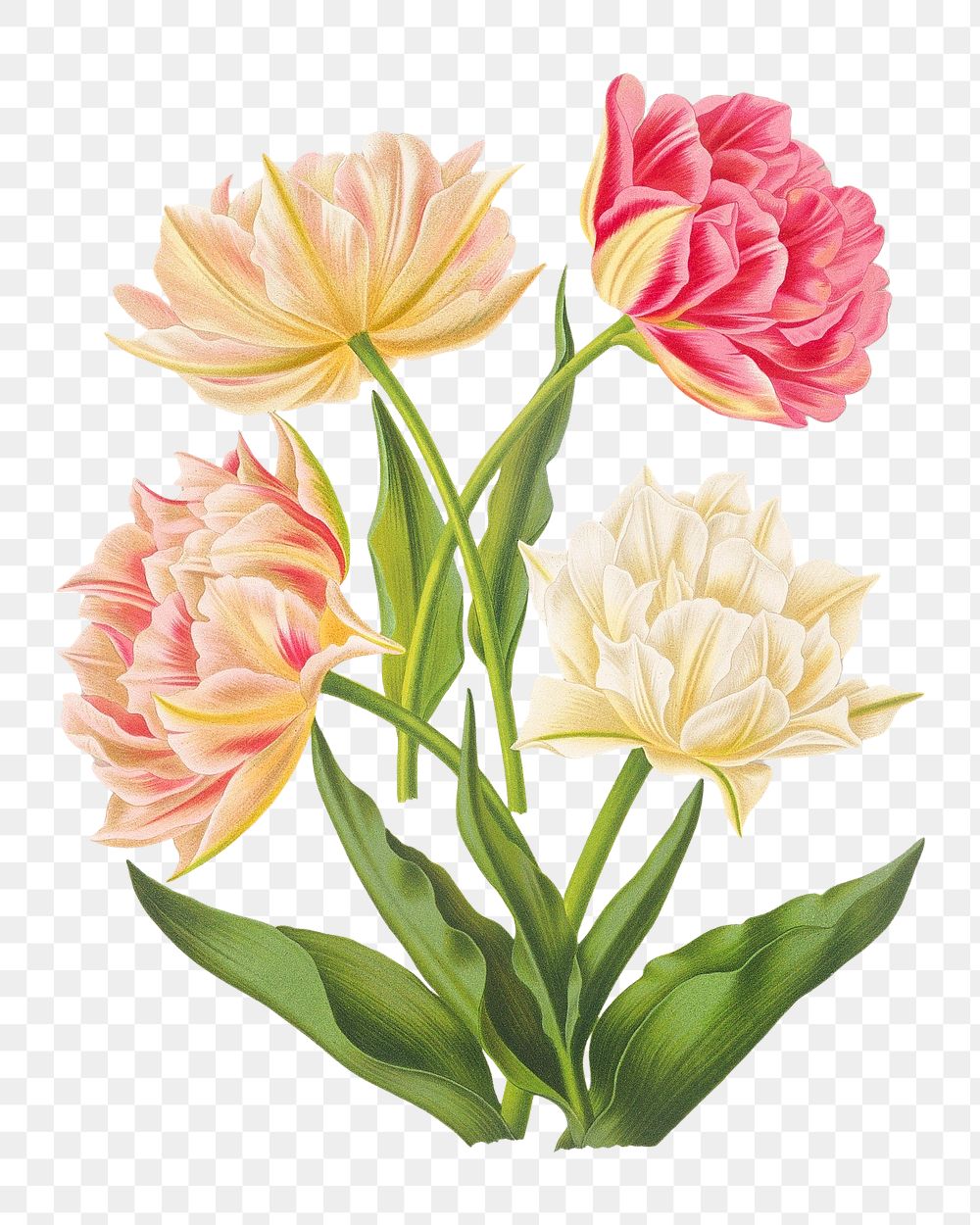 PNG Double tulips, vintage flower illustration by Arentine H. Arendsen, transparent background. Remixed by rawpixel.