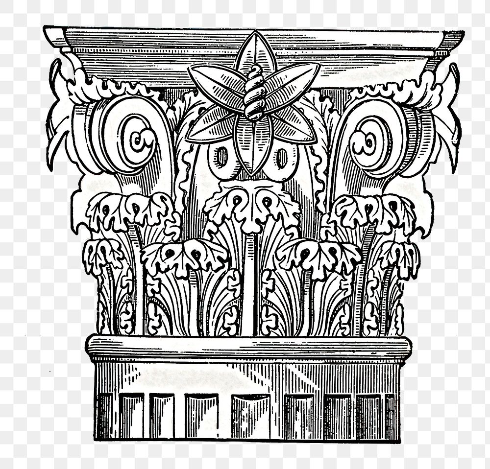PNG vintage Corinthian column ornament element, transparent background