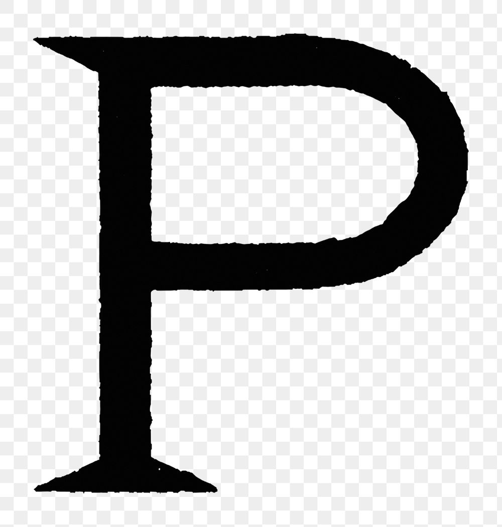 P letter PNG, French style font, transparent background
