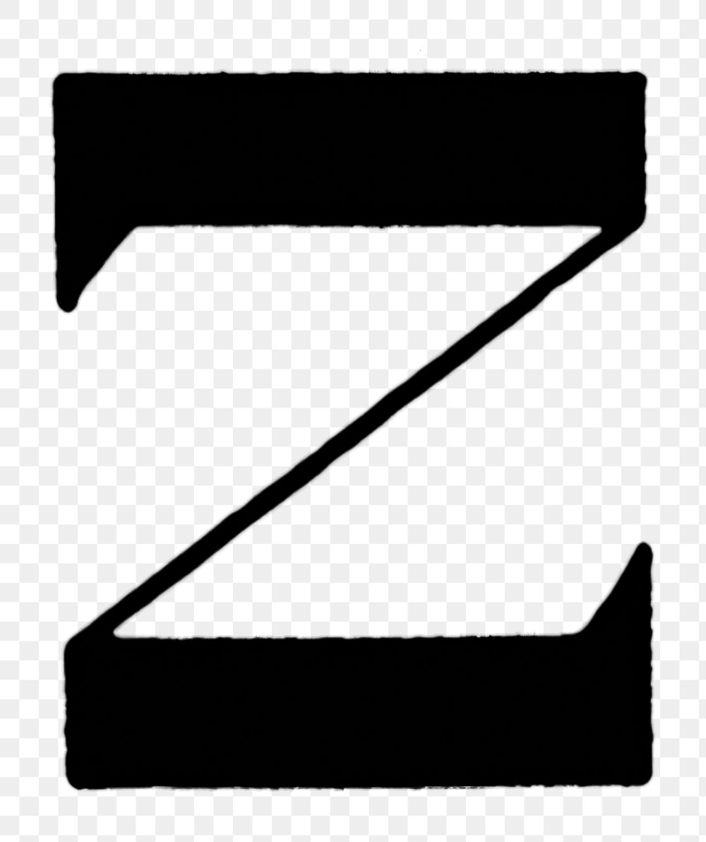 Z letter PNG, Italian print font, transparent background