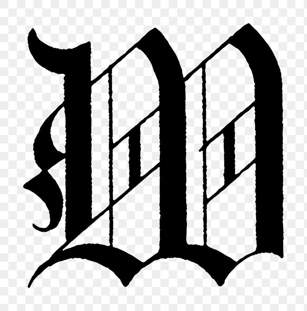 W letter PNG, German gothic font, transparent background