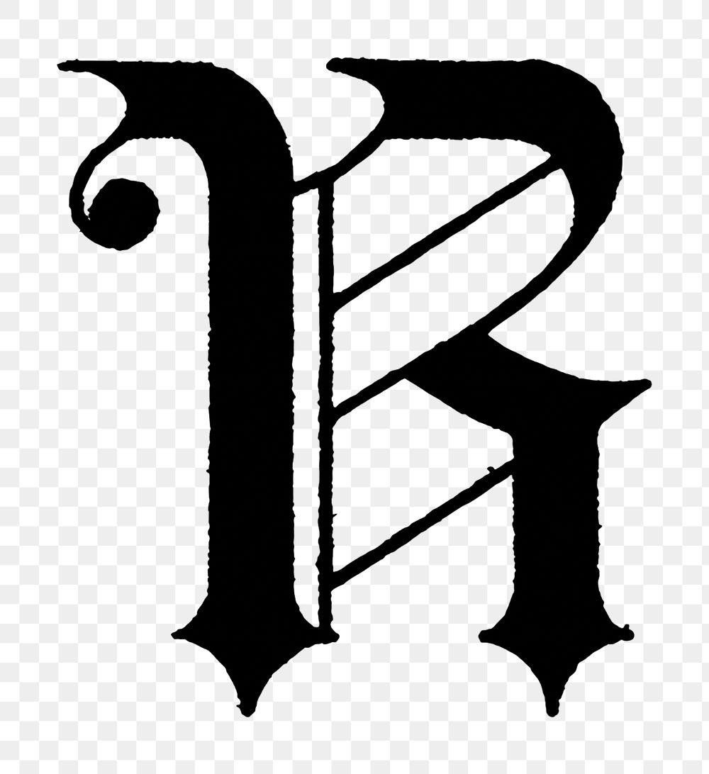 R letter PNG, flemish style font, transparent background
