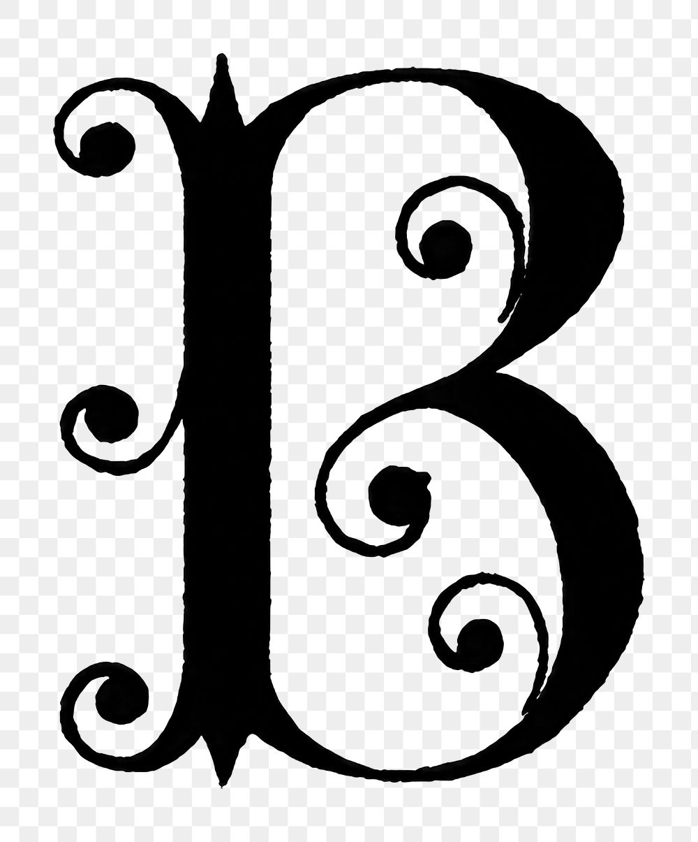 B letter PNG, 12th-century calligraphy font, transparent background
