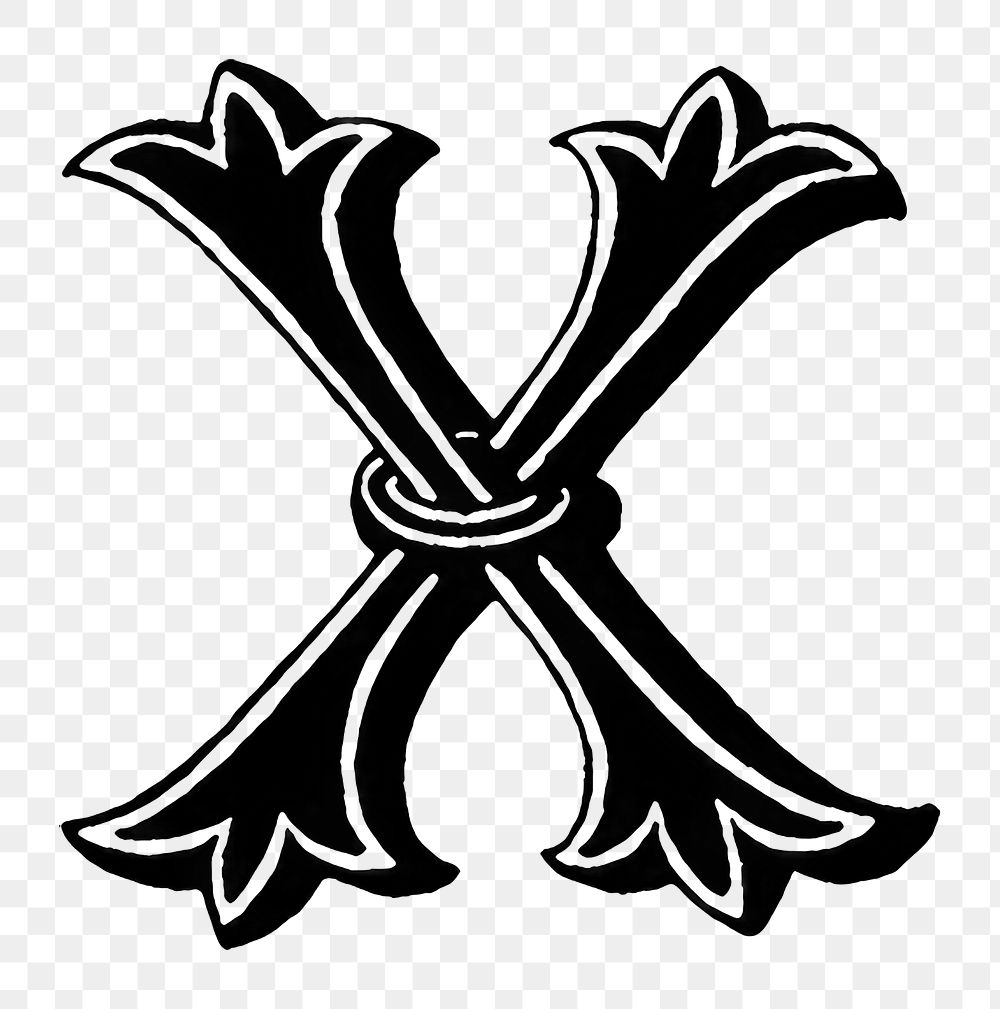 X letter PNG, 16th-century calligraphy font, transparent background